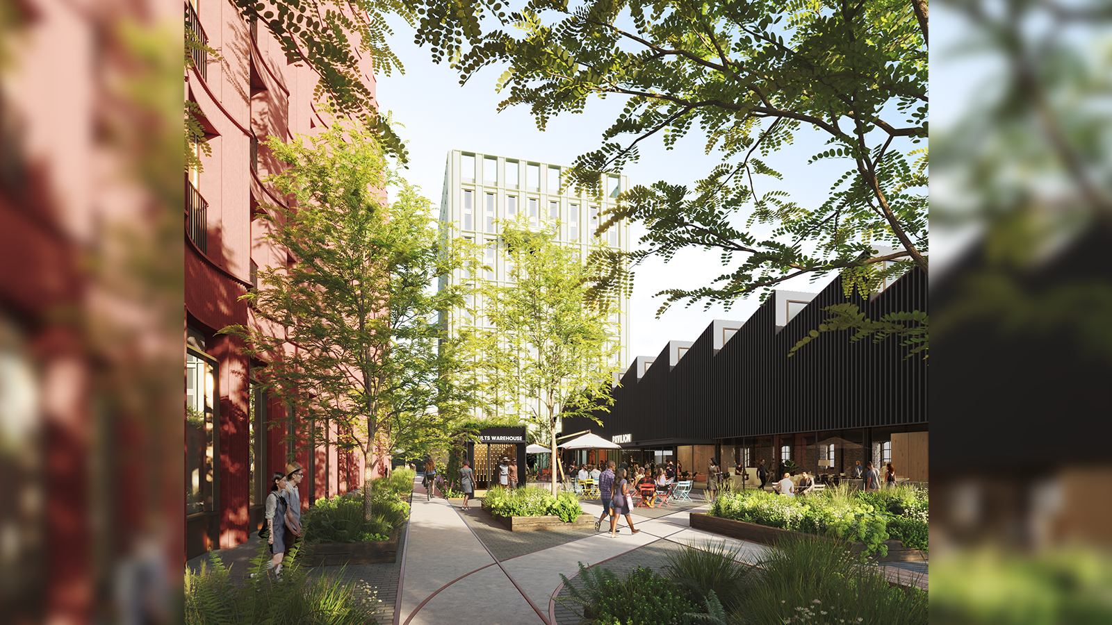 CGI of green space behind the goods yard